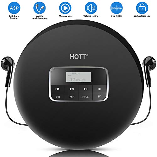 HOTT Portable CD Player Personal Small Walkman CD Disc Player, with Electronic Anti-Skip Anti-Shock Protection (Black)