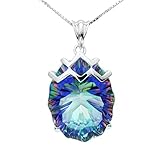 Jewelrypalace Women's 21ct Natural Mystic Blue Rainbow Topaz Concave Cut 925 Sterling Silver Pendant Necklace, 18