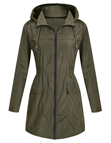 Waterproof Rain Women Lightweight Reusable Hiking Hooded Coat Jacket for Outdoor Activities M Army Green