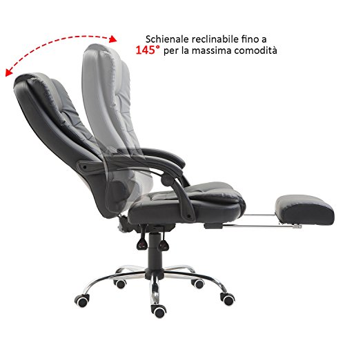 HOMCOM-Sedia-da-Ufficio-Regolabile-Poltrona-Girevole-con-Poggiapiedi-Estraibile