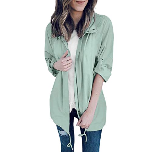 Bravetoshop Fashion Women's Solid Kimono Cardigan Long Sleeve Pocket Coat Outerwear Trench Coat Green