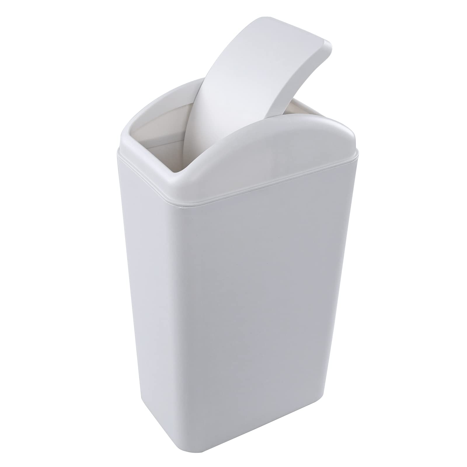 Jandson Rectangular Trash Bin with Swing Lid, 14 L Slim Plastic Waste Paper Bin, Grey Small Garbage Can