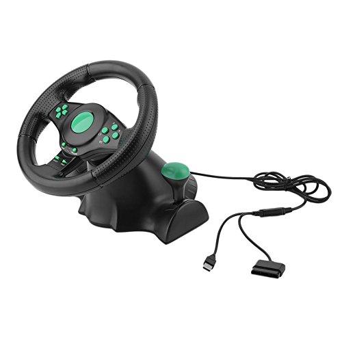 Braceus Gaming Steering Wheel, 180 Degrees Rotation ABS Gaming Vibration Racing Steering Wheel with Pedals, Suitable for Xbox 360, for PS2, for PS3