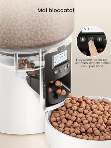 Automatic Cat Food Dispenser 4L Cat Food Dispenser with Programmable Timer and 10S Registration Dispenser Cat Food 1-6 Meals a Day for Small and Medium Pets