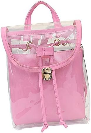 Jesdo Women's 2 in 1 Clear Drawstring Backpack Transparent Travel Beach Handbag Bag (Pink)