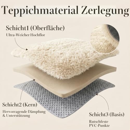 Hochflor Teppich Flauschig Creme Teppich Wohnzimmer Rund 100CM Teppiche Schlafzimmer Anti-Rutsch Bettvorleger Teppiche Weich rutschfest für Kinderzimmer