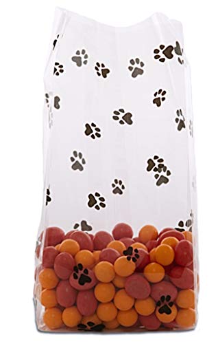 100 Animal Dog Cat PAW PRINT Gusset Cello Bag Favor Gift All Sizes (100, 4"x 9.5" Paw Print)