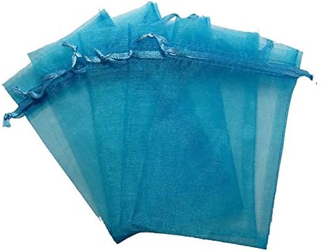 RakrisaSupplies 100Pcs Lake Blue Organza Bags 6x9" w/Drawstring | Accurate Sizing, Reinforced Stitching & Crease Free Sheer Organza Pouches | OB69-10