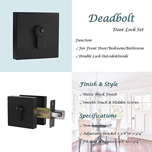 3 Pack Square Deadbolt Security Door Lock with Key Double Cylinder