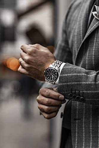LOUIS-XVI-Herren-Armbanduhr-Majest-Stahlband-Silber-Schwarz-Karbon-Chronograph-Analog-Quarz-Edelstahl-452
