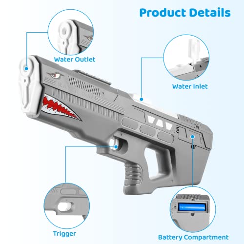 Water Gun for Kids Adults, Squirt Water Blaster Guns, Electric Water Pistol, Swimming Pool Beach Summer Water Fight Toy for Boys Girls, 550CC (Gray)