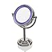 Ovente Double Sided Lighted Makeup Mirror 6 Inch Table Top 1X 5X Magnifier 360 Degree Rotating LED 3 AA Battery AC Adapter Powered Standing Desk Bathroom Personal Circle Large Polished Chrome MLT28C
