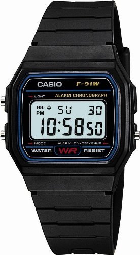 Casio standard digital watch with led-light f-91w-1jf