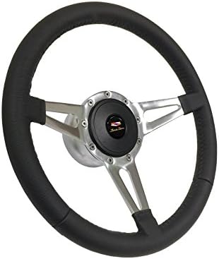 1955 1956 1957 Chevy 210 "Two Ten" 19 Bolt Tri Slot Spoke Black Leather Steering Wheel Kit, Hub, Horn Button &amp; Emblem