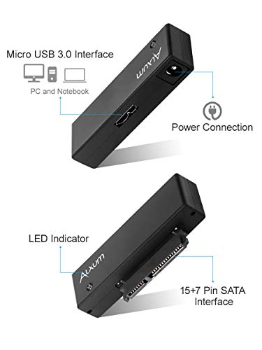 Alxum USB 3.0 to SATA Converter Cable for 2.5 & 3.5 inches SSD HDD, Hard Drive Adapter with 12V 2A Power Adapter and USB 3.0 Cable Included