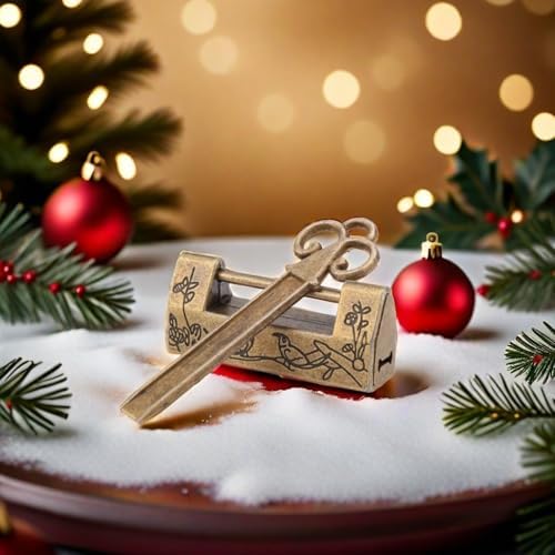 Vintage Chinese Mini Key Traditional Flower Padlock Chinese Style Furniture Decorative Key Antique (Bronze)