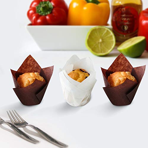 TRUSBER Tulip Cupcake Liners, 150 pieces Baking Cups Baking Cup Holders and Muffin Baking Cups for Wedding, Birthday, Christmas, Baby Shower Parties, Brown, White and Nature color - Thumbnail 5