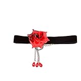 Yazilind Pretty Women Red Flower Brass Chain Crystal Beads Black Pendant Choker Necklace