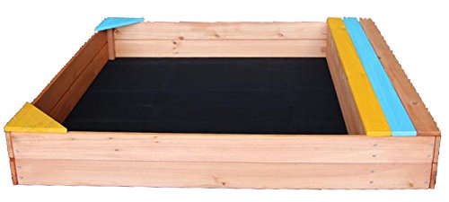 Oliver and Smith - Large Natural Cedar Square Wood Sandbox With Storage Bench - Sand Pit - 40" x 38"