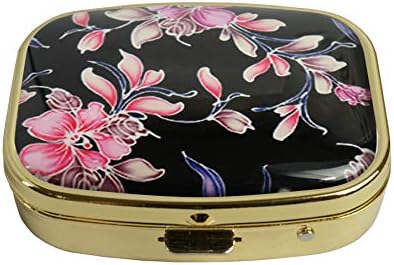 LCTCKP Custom Fashion Square Glass Gold Pill Case Decorative Metal Western Medicine Tablet Container Box (Flowers)