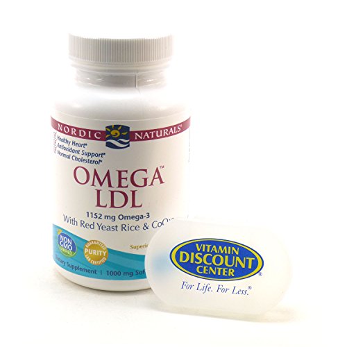 Bundle - 2 Items: 1 Bottle of Omega LDL with Red Yeast Rice & CoQ10 by Nordic Naturals - 60 Softgels and 1 VDC Pill Box