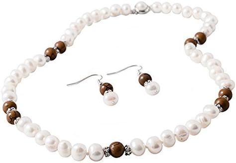 Julie Jewelry | Pearl Set Earrings &amp; Necklace | ND0003 (Brown)