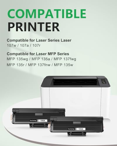 colorfly 106A W1106A Toner with Chip Compatible for HP 106A for Laser 107w 107a 107r for MFP 137fnw 137fwg 135a 135r 135w 135wg (Black, 2-Pack)