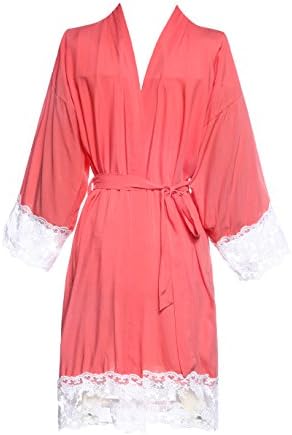 Pretty Bash Woven Robe With Embroidered Applique for Plus and Regular Size (One Size, Coral)