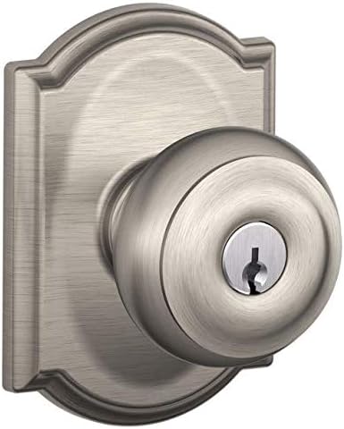 Schlage F51-GEO-CAM Georgian Keyed Entry F51A Panic Proof Door Knob with Camelot, Satin Nickel