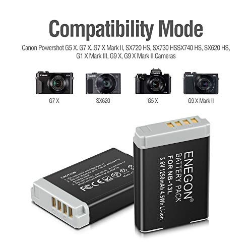 ENEGON NB-13L Replacement Battery Pack (2 Packs) and Dual USB Charger for Canon PowerShot G5X, G7X, G7X II, SX720, SX730, SX740, SX620, G1X III, G9X, G9X II Cameras