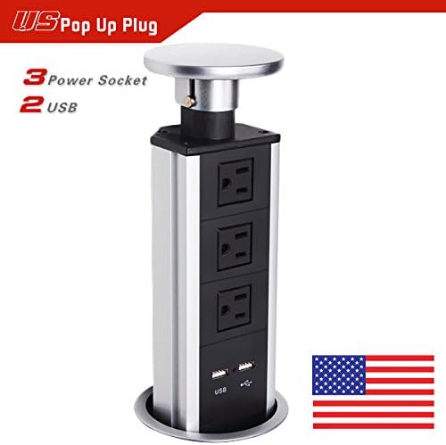 TRADEWORKZ Us Pop Up Socket Power Point 3 Main Outlets 2 Usb Kitchen Worktop Extension Plug