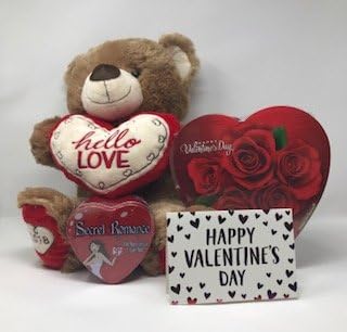 Valentines Gifts 4 Piece Bundle Set Includes 19” Teddy Bear with Heart, 6.8 oz Heart Shaped Box of Chocolates, Secret Romance Game, Valentines Card (Brown)