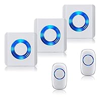 Penck Waterproof Caregiver Wireless Nurse Call Button Alert System, Wireless Doorbell with 2 Push Buttons and 3 Plugin Receivers, Operating at 500-Feet Long Range, 4 Volume Levels and 52 Chimes