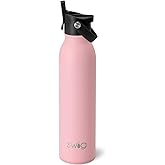 Swig Life 20oz Insulated Water Bottle, Travel Water Bottle with Straw and Lid, Cup Holder Friendly, Stainless Steel (Matte Blush)
