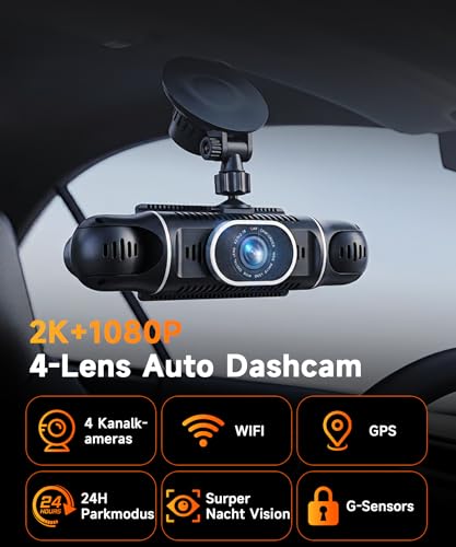 VECHTEL 2K/1080P Car Dashcam Front and Rear Wifi 4* Dash Cam Car Camera with 3 Inch IPS Screen, Night Vision, G-Sensor, 360 Degree Protection, with 64GB SD Card