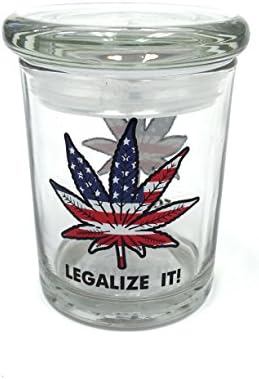 Legalize it American Flag Pop Top Jar Glass Medical Jar Herb Storage Container (4"x3" Jar)