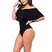 Antopmen Women's Ruffles Off Shoulder Sleeveless Bodysuit Leotards (Medium, Black)