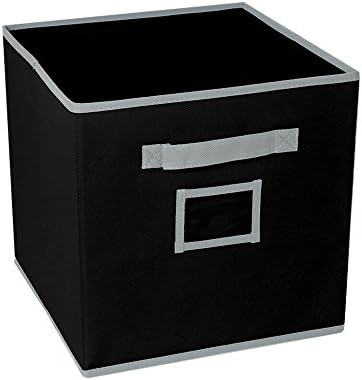 LumosMe Foldable Storage Baskets 11.8''x11.8''x11.8'' – Cube Fabric Drawers With Handle and Label Holder (1, Black)