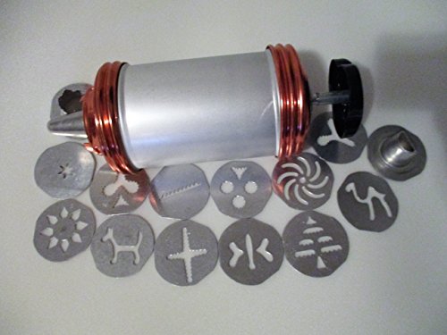 Click Here to See More Images VINTAGE Mirro Kitchen Aluminum Cooky Pastry Press -- Cookie Press with 3 Tips and 12 Designs and Recipe Book