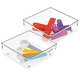 InterDesign Linus Kitchen Drawer Organizer for Silverware, Spatulas, Gadgets - Set of 2, 6" x 6" x 2", Clear