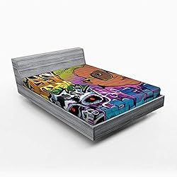 Ambesonne Urban Graffiti Fitted Sheet Set, Hip Hop