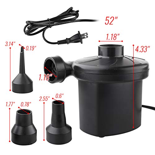 Deyace Electric Air Pump, Air Mattress Pump for Inflatable Blow up Pool Raft Bed Boat Toy Exercise Ball, Quick-Fill AC Inflator Deflator with 3 Nozzles, 110-120 Volt (Black) - Thumbnail 6