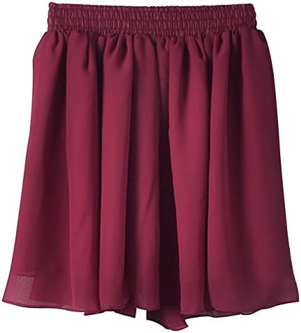 DDOL Women's Chiffon Pure Color Pleated High Waisted Mini Skirt Red