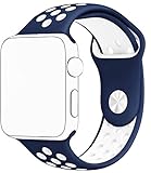 SELLERS360 Soft Durable Nike + Sport Replacement Wrist Strap for iWatch Series 1 Series 2 Apple watch band (Navy Blue/White 42mm M/L)