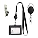 Lucstar Badge Holder Reel Clip Retractable with Lanyard Snap Button ID Card Holder Necklace Horizontal Vertical for Women Student Nurse Heavy Duty 1 Window 2 Back Slots Faux Leather