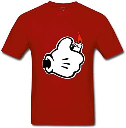 Fkhaos Men's Lighter Cartoon Hands Crew neck T-shirt XXL Red