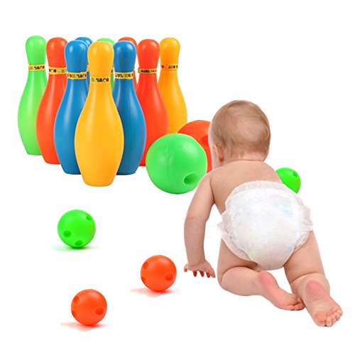 Kids Bowling Play Set, Plastic Ball Toy Gifts, Educational, Early Development, Sport, Indoor Toys, 10 Pins and 2 Balls for Ages 2, 3, 4, 5 Year Olds Children, Toddlers, Boys, Girls (M - 5.5INCH)