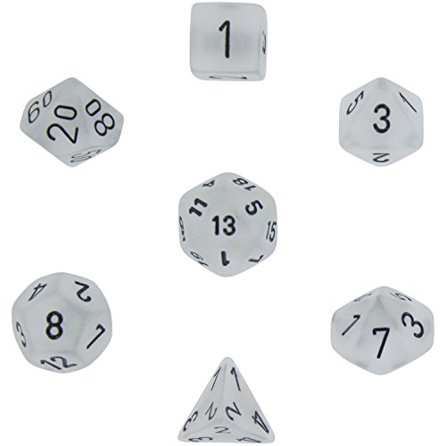 Polyhedral 7-Die Frosted Dice Set - Clear with Black
