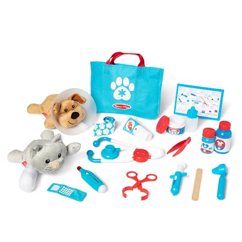 Melissa & Doug Examine and Treat Pet Vet Play Set, 24-Piece Animal Doctor Playset with Dog & Cat Plushies, Pet Doctor Kit & Accessories, Preschool Toys for Girls & Boys Ages 3+