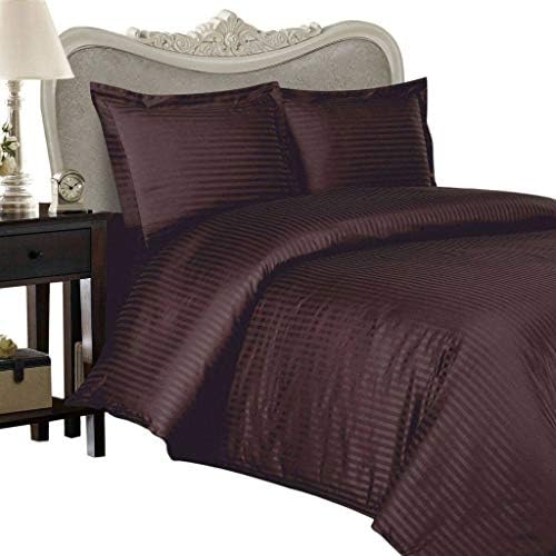 4 Piece LUXURIOUS 1000 Thread Count CAL KING Size Goose Down Alternative Comforter SET 100% EGYPTIAN COTTON, CHOCOLATE Stripe Color, 1000 TC - 750FP - 50Oz.